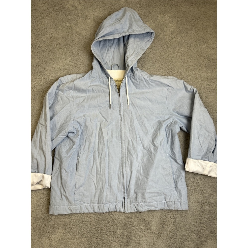 Eddie Bauer Outsoor Jacket Women's Large Full Zip Light Blue Hooded Coat Cotton‎